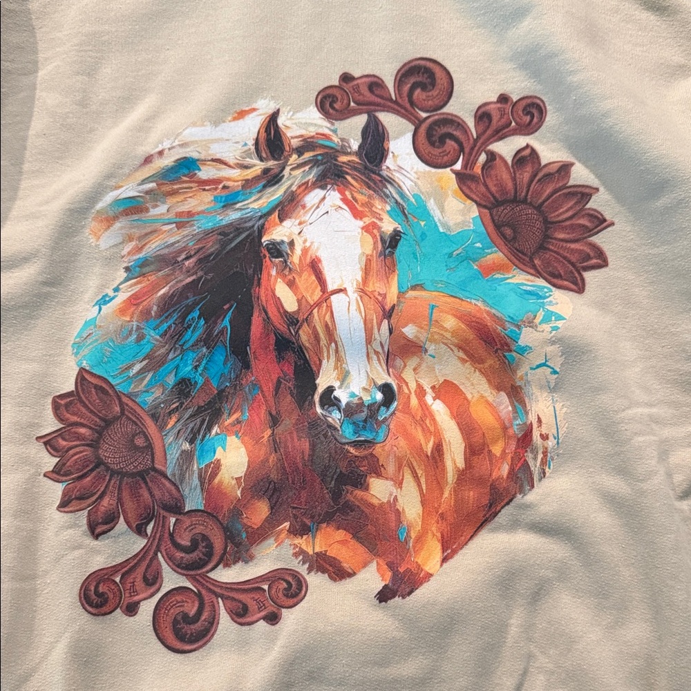 Women's Beige Horse Print Sweater